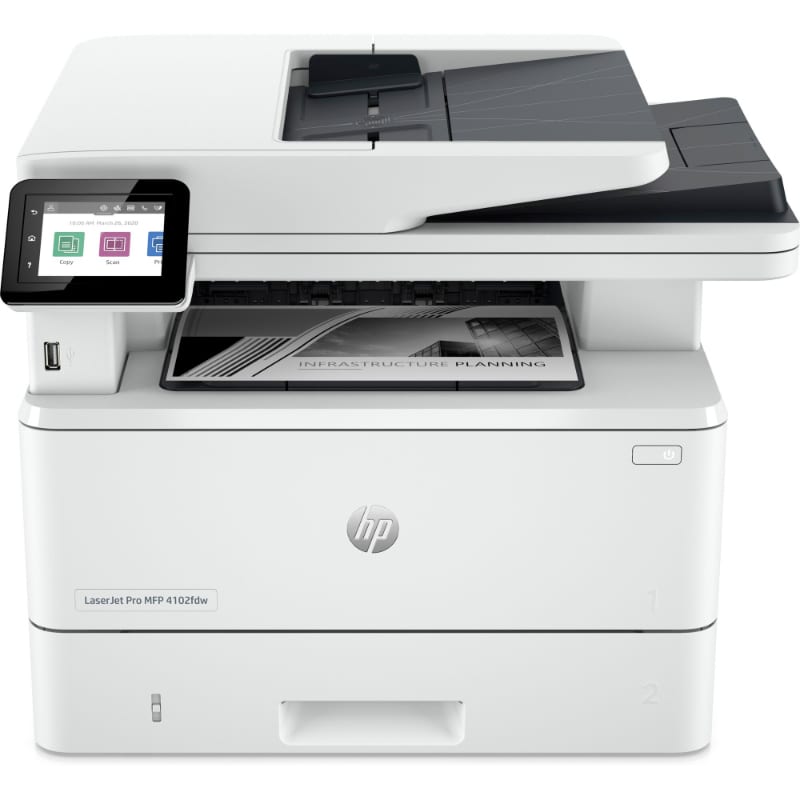 HP LaserJet Pro MFP 4102dw AIO All-in-One Printer – A4 Mono Laser, Print/Copy/Scan, Automatic Document Feeder, Auto-Duplex, LAN, WiFi, 40ppm, 750-4000 pages per month