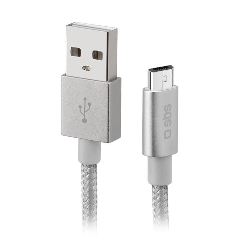 Cable SBS Braided USB/MicroUSB 1m Silver