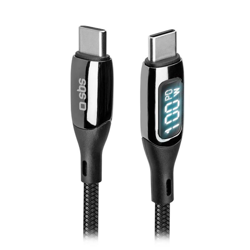 Kaabel SBS USB A – USB C, 1m, must, 100W, LED