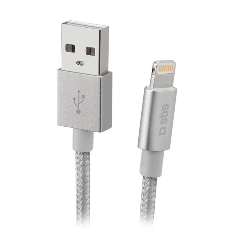 Cable SBS Braided USB/Lightning 1m Silver